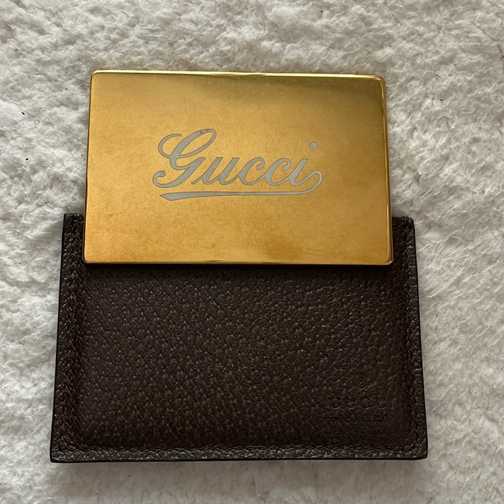 GUCCI leather name card case with Gucci logo mirror. Authentic